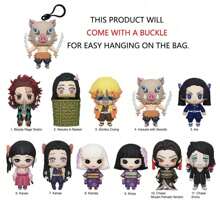 Crunchyroll 1 pezzo Serie di borse con accessori cieca in PVC 1 3 4 5 6, ufficialmente con licenza, borsa con molletta per portachiavi, figura da collezione, regalo per fan, con figure di Tanjiro, Nezuko, Zenitsu, Inosuke, Tengen, Shinobu, Mitsuri o altro in modo casuale, un accessorio portachiavi carino, regalo per compleanni