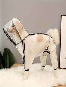 1 pieza Impermeable para perro pequeño/mediano, Abrigo de lluvia con capucha de 4 patas, Ropa impermeable para perros con cobertura completa - Blanco y Negro - Ver 2