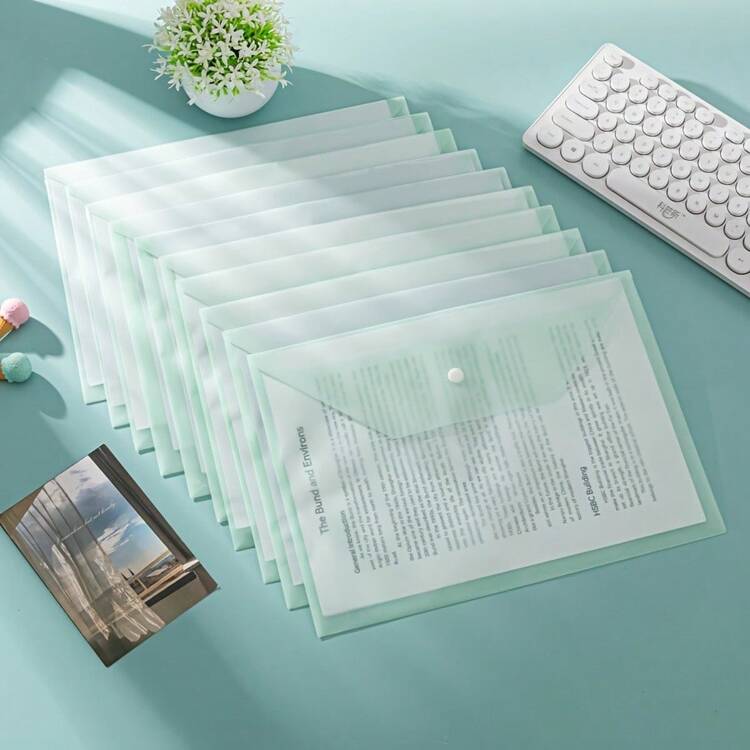 10/8/5pcs A4 Plastic File Bag - Thickened File Bag, Transparent Snap Data Student File Storage Bag, A4 File Bag, Pp Transparent Plastic Snap File Bag, Plastic File Bag, Macaron Color Waterproof Data Bag, Office Folder | Fashionable File Storage | Waterproof PP Material Suitable For Students And Office Use,Back To School,School Supplies