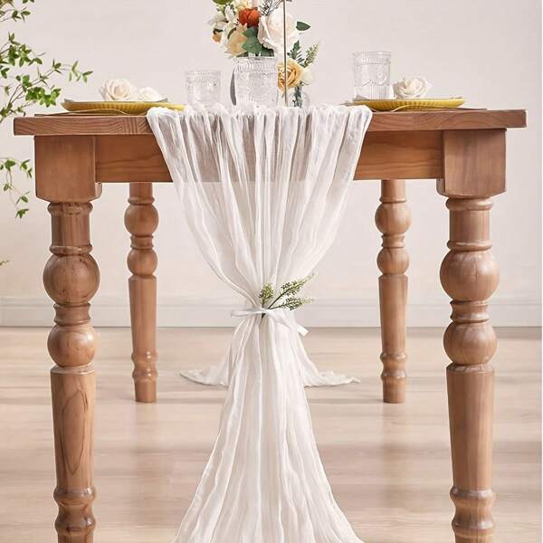 1/2/5pcs White Pleated Tablecloth, Coarse Cotton Tablecloth, Folding Tablecloth, Holiday Birthday Decoration, Wedding Decoration, Home Decor, Party Room Dining Table Decoration Tablecloth, Table Runner, Solid Color Tablecloth, Birthday Decoration, Wedding Decoration, 2026 New Year Decoration, Party Gifts, Christmas Decoration, Christmas Tablecloth, Christmas Decoration, Halloween Decoration