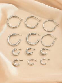 12pcs Classic C-Shape Earring Set, Fashion & Versatile