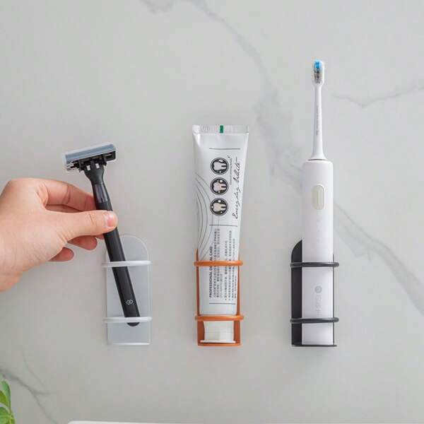Electric Wall Mount Toothbrush Holder, No Drill Wall Hanging Organizer, Bathroom Toothbrush Rack, Adhesive Storage Shelf Back To School