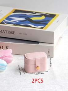 TONVIC 1PC/2PCS/3PCS Mini Portable Travel Minimalist Leather Jewelry Storage Box Ring Necklace Earring Organizer Display Gift Box - Pink - View 16