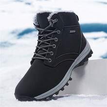 1 par (tamanhos 39-48) para botas de neve femininas pretas de PU para áreas externas, com forro térmico, grossas e quentes, botas de neve masculinas, novo estilo de outono e inverno, podem ser usadas para escritórios domésticos internos e também são adequadas para caminhadas ao ar livre, montanhismo, off-road e outras atividades - Preto - Ver 4