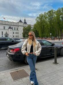 Simple Versatile Daily Solid Color Zip-Up Short Jacket With Pockets, Soft Zip-Up Long Sleeve Jacket, Women Casual Full-Zip Long Sleeve Outerwear, Autumn/Winter Spring - Beige - View 4