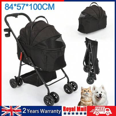 OYAJIA 4 Wheels Pet Stroller, Foldable Dog Cat Cage Jogger Stroller With Weather Cover For All-Season, Storage Basket And Cup Holder, Breathable And Visible Mesh For Small/Medium Pets, Black