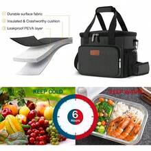 Local Shipping-Femuar Reusable Lunch Box For Men/Women - Insulated Lunch Bag Leakproof Lunchbox For Work Office Picnic Beach - Freezable Lunch Cooler Bag With Adjustable Shoulder Strap - Black - 02-Charcoal - View 5