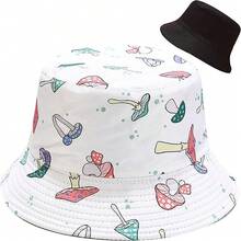 Reversible Bucket Hat For Women, Cute Beach Fisherman Style - Mushroom White - View 1