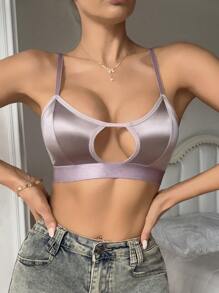 4 piezas Camiseta interior con bralette de colores múltiples, minimalista, cómoda y elegante, con diseño calado, apta para todas las estaciones