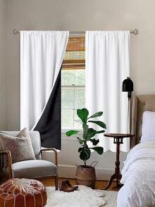 1pc Full Blackout Thermal Insulated Curtain Fabric - 99% UV-Resistant Polyester, Rod Pocket Hanging, Non-Bleachable Plain Weave, Bedroom Art Theme, Coated Blackout Thermal Insulation, Energy Saving, Noise Reducing - Ideal For Bedrooms, Cabins And Schools For Deep Sleep - White - View 2