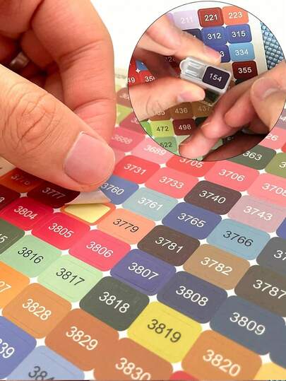 447色DIY钻石画彩色贴纸套件（附DMC图表），5D钻石画刺绣十字绣工具配件方形贴纸标签，可更好地区分珠子颜色，适用于马赛克工艺品用品