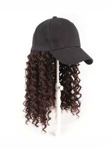 Parrucca da donna, lunghezza lunga e riccia, in un pezzo, con visiera tipo berretto da baseball regolabile, di colore nero o marrone, cappello parrucca estensione capelli