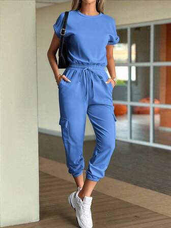  Vaiaye 女士极简圆领短袖圣诞节、新年、感恩节连体裤