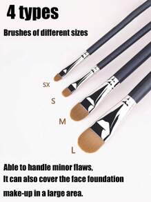 4pcs Concealer Brush Set, Including Small Flat Concealer Brush, Gel Eyeliner Brush, Detail Concealer Brush, Makeup Tools, Foundation Brush, Concealer Brush, Blush Brush, Contour Brush, Blush Brush, Highlighter Brush, Powder Brush, Foundation Brush, Blush Brush - Black - View 1