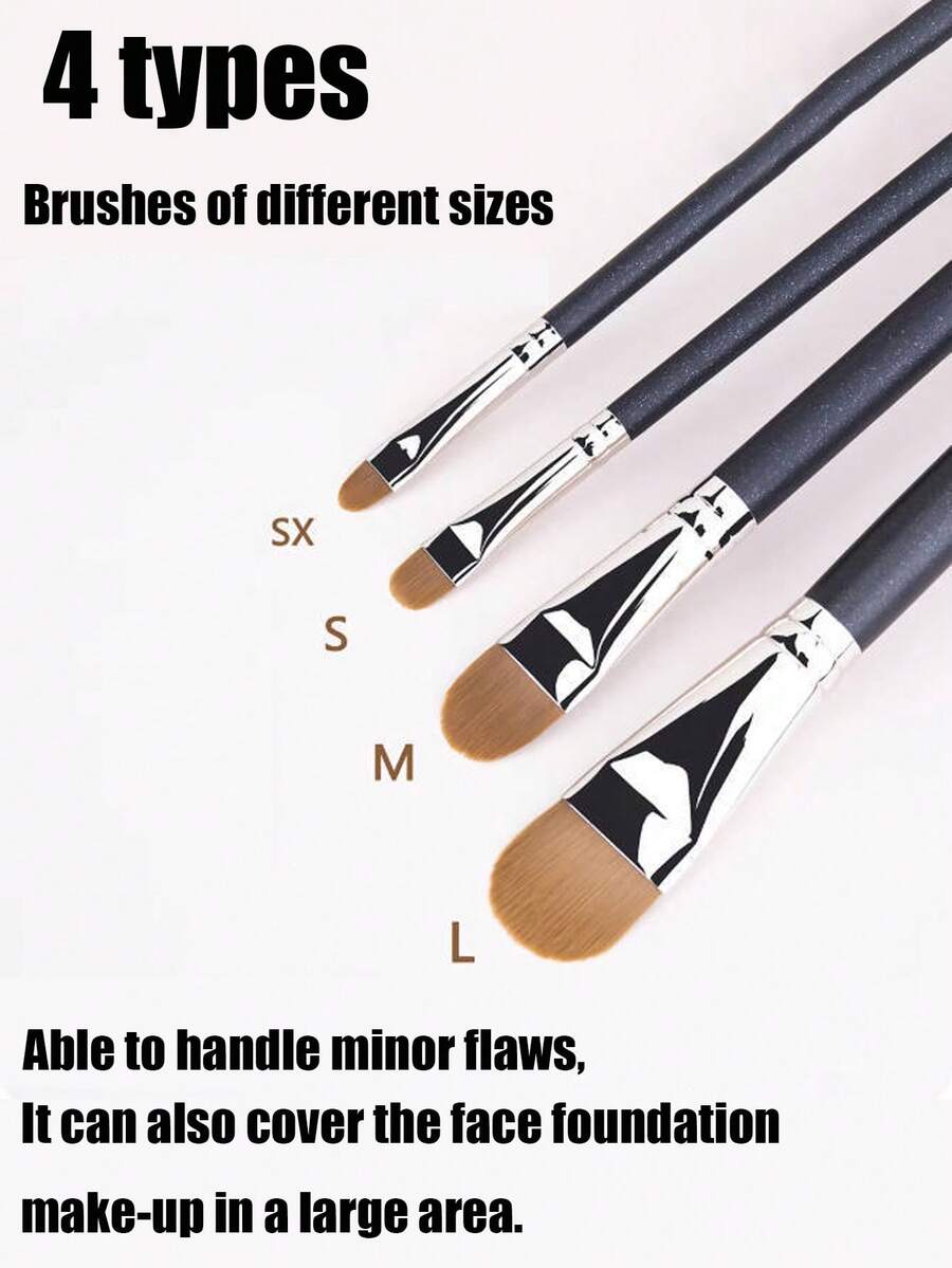 4pcs Concealer Brush Set, Including Small Flat Concealer Brush, Gel Eyeliner Brush, Detail Concealer Brush, Makeup Tools, Foundation Brush, Concealer Brush, Blush Brush, Contour Brush, Blush Brush, Highlighter Brush, Powder Brush, Foundation Brush, Blush Brush - Black - View 1