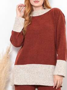 conjunto oversize tricot fio mousse liso com detalhe em listra na barra outono inverno - Telha - Visão 2