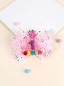 1 pieza Lazo para el cabello de cumpleaños feliz para niñas, diadema con brillo de número de cumpleaños, clip de cocodrilo con pompón, horquillas lindas y dulces para el día del cumpleaños, accesorios para el cabello de adolescentes
