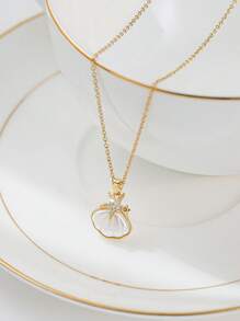 1pc Women's Fashionable Gold Color Necklace, New Korean And European Style Necklace With Cat Eye Tulip Pendant, Lightweight Luxurious Zirconia Rotating Snowflake Pendant Necklace