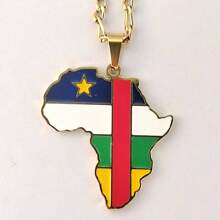 Popular Africa Theme Dripping Oil Stainless Steel Map Pendant Necklace