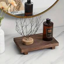 1 pieza Bandeja de baño de madera de palo de rosa, adecuada para sostener gel de ducha, champú, velas aromáticas, decoración de baño, bandeja decorativa multifuncional, almacenamiento de baño, decoración de habitación, regalo perfecto para Halloween, San Valentín, Acción de Gracias y otras festividades - Café integral - Ver 1