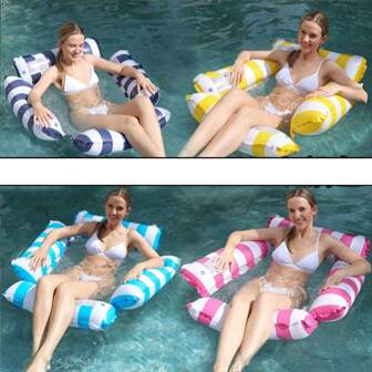 1pc Pool Inflatable Mattress, Pool Inflatable Hammock, Pool Mattress, With Manual Air Pump, Adult Pool Floating Bed Give A Pump, Give A Waterproof Bag Water Hammock For Adults - Portable Lightweight Blue Pool Float With Adjustable Straps, No Pump Needed, Perfect For Lakes, Pools & Valentine's Day Gifts, Floats For Pool Foldable Striped Pool Party And Beach Leisure Floating Beds With Backrest