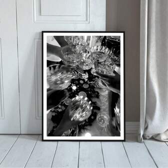 1 件优质“Cheers”黑白印刷香槟复古酒吧海报，带酒吧推车设计的鸡尾酒墙壁艺术，适用于宿舍/派对/家庭的无框酒精装饰，完美的度假旅行礼物，Funkyposters 墙面印刷品（酒吧装饰、绘画）