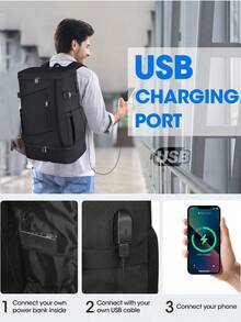 NEWHEY 15.6英寸男士旅行背包，防水笔记本电脑背包，可登机携带，大容量商务旅行背包，过夜包，大学校园工作背包 - 黑色 - 查看 4