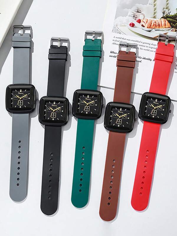 1 buc-Lassic Square Quartz Watch Silicone Band Zinc Alloy Pointer Zinc Alloy Case Three Subcadran Sport Watch For Women Men's Men's