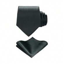 1 Set Men's Solid Color 8cm Necktie & Pocket Square Set, Satin Tie & Handkerchief Set, Business Tie And Pocket Square