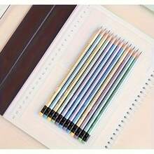 12/10/8/6/4/2/1支三角形HB铅笔带橡皮擦 - 鲜艳的混合颜色，中等笔尖，木质铅笔，适合书写练习，适合学生、学校用品、返校 - 隨機 - 查看 7