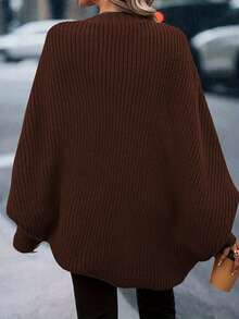 Áo khoác cardigan nữ kiểu dáng thanh lịch, chất liệu móc len, màu trơn, tay cánh dơi, thích hợp mặc hàng ngày và trong các dịp lễ, mùa đông. - Màu nâu Sô-cô-la - Xem 6