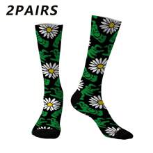1/2/4/5 pares de calcetines negros tipo tripulación con estampado de flores para hombres, calcetines medianos, calcetines de grafiti callejero, hip hop, rock, calcetines decorativos, unisex, para usar en deportes al aire libre