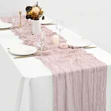 3pcs Grey & Pink Cheese Cloth Table Runner 35*118 Inch, Bohemian Cheese Cloth Table Runners, Suitable For Engagement, Party, Bridal Shower, Dinner Party, Outdoor Picnic, Christmas, Halloween, Thanksgiving, Wedding Table Centerpiece Decor