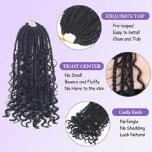 女神盒形辫子钩针编织发，8-24 英寸预环钩针波西米亚风辫子，末端卷曲，1/3/8 件波西米亚风盒形辫子钩针编织接发，适合女性，1B - 黑色 - 查看 3