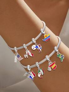 1 PC DONIMICAN MAP CHARM Pendant Beads Pendant Ball Suitable For Bracelets DIY Women's Jewelry - Silver - View 2