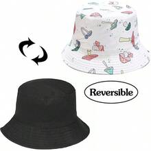 Reversible Bucket Hat For Women, Cute Beach Fisherman Style - Mushroom White - View 2