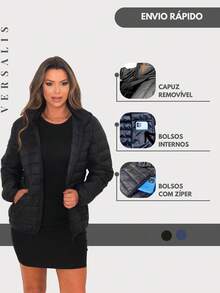 Bobojaco Nylon Puffer Jacket Women's Winter Basic Black Waterproof Coat - National Shipping - KIT 2 BLACK - View 2