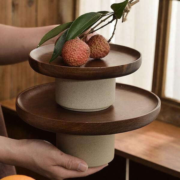 Creative Afternoon Tea Food Display Platter, Household Living Room Candy Nut Dried Fruit Wooden Pedestal Tray