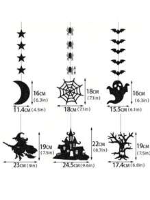 12pcs Halloween Spider Witch Ghost Bat Decoration Flower Hanging Ornaments, Halloween Creative Hanging Ornaments, Halloween Atmosphere Decoration Supplies, Holiday Home Decoration Pendants, Garden Holiday Hanging Ornaments, Halloween Outdoor Decoration, Haunted House Props, Suitable For Halloween Party Halloween Decor Fall Decor Room Decor
