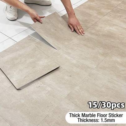 15/30pcs Easy-To-Use Marble Pattern Self-Adhesive Vinyl Floor/Wall Stickers, Thick And Durable PVC Peel-And-Stick Wallpaper, For Indoor Home Decor, Offices, Living Rooms, Bedrooms, Kitchens And Bathrooms, Anti-Slip Floor Tiles, Waterproof