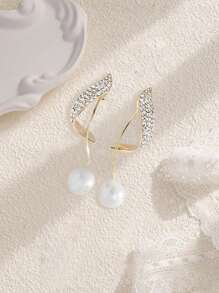 2pcs Elegant Pearl Tassel Earrings, Diamante Bridal Earrings Suitable For Wedding Photos, Formal Dresses, And Daily Commuting Outfits