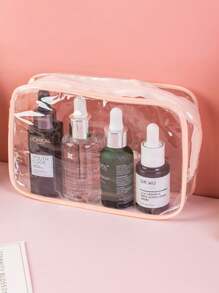 1 pieza Bolsa de cosméticos portátil de PVC, bolsa de aseo transparente, organizador de viaje para niñas, impermeable, almacenamiento, baño, almacenamiento de pañales (color/estilo aleatorio)