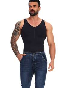 Men Shapewear Tummy Control Firm Full Body Shaper Slimming Bodysuit Thigh Slimmer Back Chest Belly Compression Shirts Underwear Faja Para Hombres - 黑色 - 查看 7