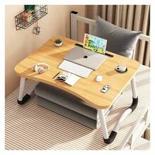 Mesa plegable multifunción con ranura y soporte para bebidas / cajón - Opciones de color: roble claro, blanco, negro texturizado, negro mate + Patas antideslizantes - Melocotón claro - Ver 2