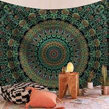 Mandala Tapestry Hippie Room Decor Bohemian Tapestries Wall Hanging Boho Tapestry For Bedroom Mystic Chakra Meditation Peacock Decor Tapestry Decoration For Living Room Backdrop Dorm Round