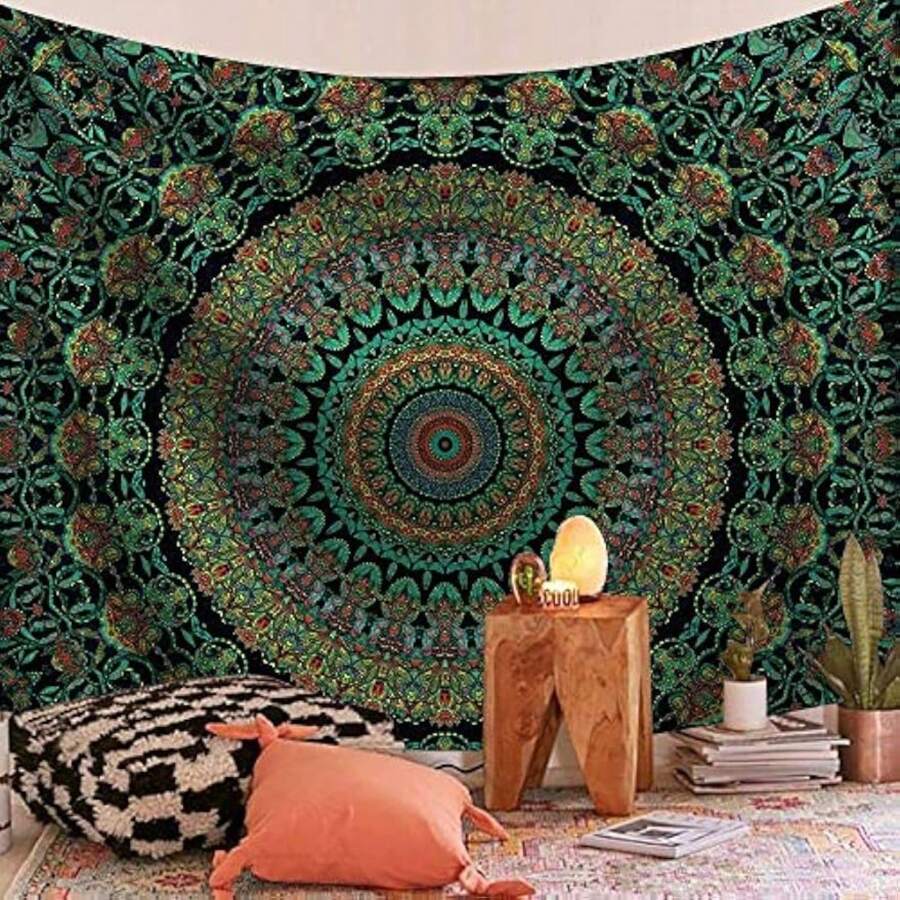 Mandala Tapestry Hippie Room Decor Bohemian Tapestries Wall Hanging Boho Tapestry For Bedroom Mystic Chakra Meditation Peacock Decor Tapestry Decoration For Living Room Backdrop Dorm Round