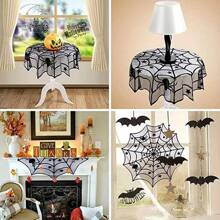 40pcs/Set Halloween Spider Web Tablecloth, Table Runner, Fireplace Scarf, Lamp Shade, Bat Halloween Decoration Set
