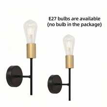 1pc Modern Minimalist Iron Wall Lamp, E27 Lamp Holder, Hard-Wired Connection, Suitable For Bedroom, Study, Foyer, Hallway, Staircase Wall Lighting, Bulb Not Included - Black Gold - View 5