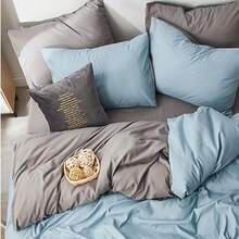 Bộ 2/3 vỏ chăn và vỏ gối hai mặt màu mềm mại | Đủ màu - Đủ kích cỡ | 135x200 - 150x200 - 160z220 - 200x200 - 200z220 220x240 | Bộ chăn ga gối - Màu xanh lam - Xem 2