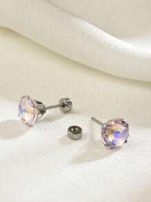 8mm Sparkling Colored Zirconia Screw Back Stud Titanium Steel Earrings, Unisex Hypoallergenic Cartilage Earrings, Screw On Double Round Cubic Zirconia Dainty Helix Earrings For Men, Women And Girls, Valentines And Mardi Gras Earrings